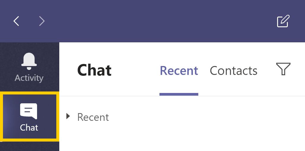 Screenshot of Microsoft Teams highlighting the Chat feature