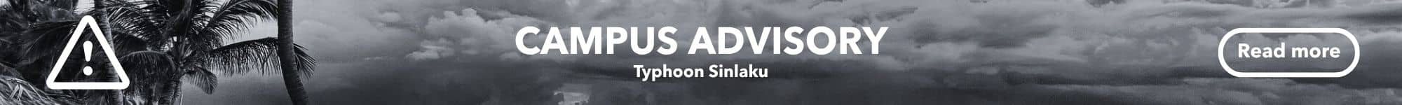 Campus advisory banner for Typhoon Sinlaku