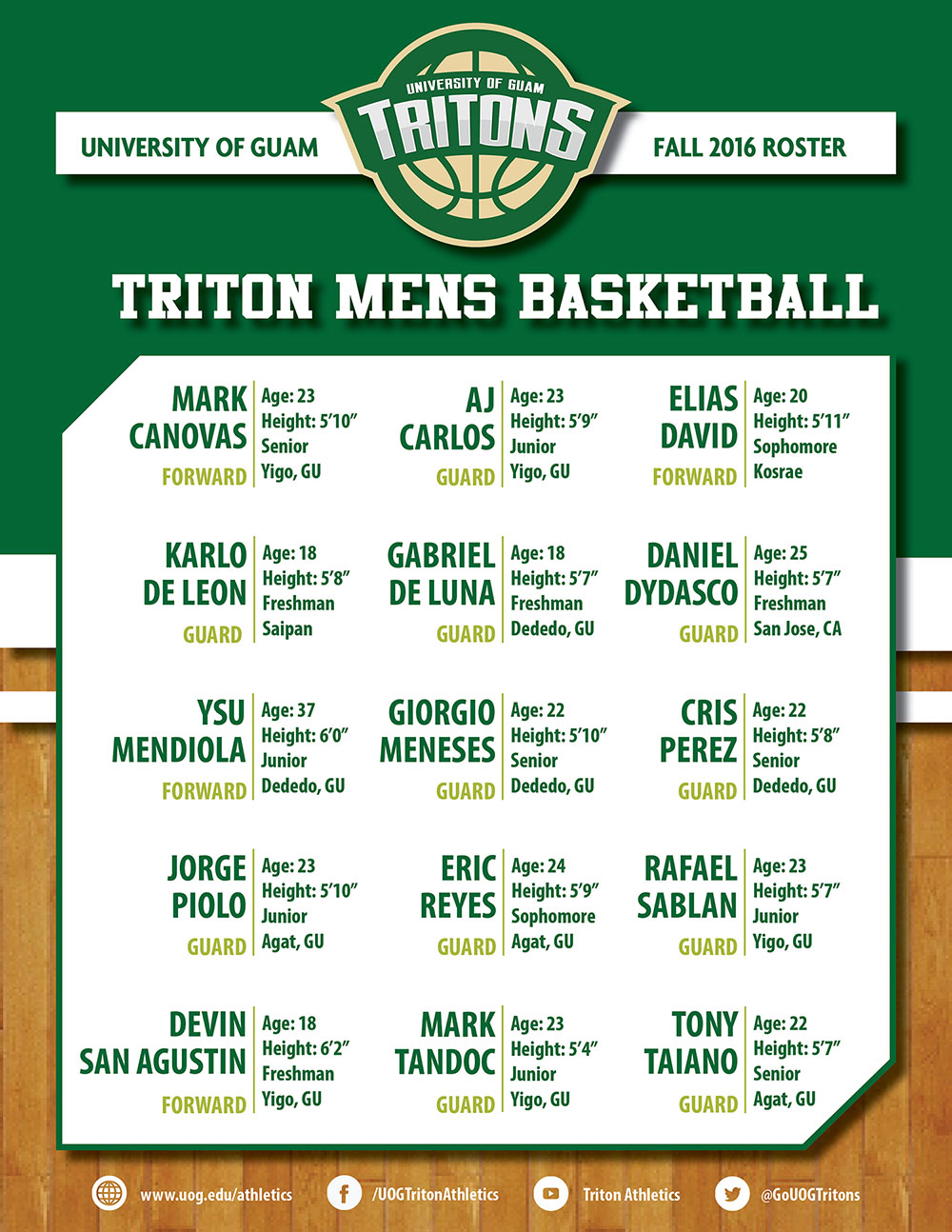 2016-2017 Triton Men's Basketball Roster