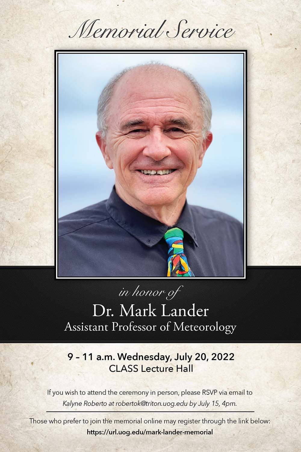 Memorial Service for Dr. Mark A. Lander
