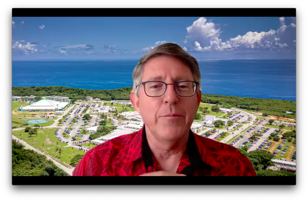 Screen capture image of UOG President Thomas Krise giving opening remarks at the UOG Virtual Conference Series on Island Sustainability