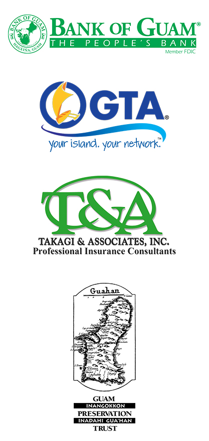 Bank of Guam logo, GTA logo, T&A logo, Guam Preservation Trust logo