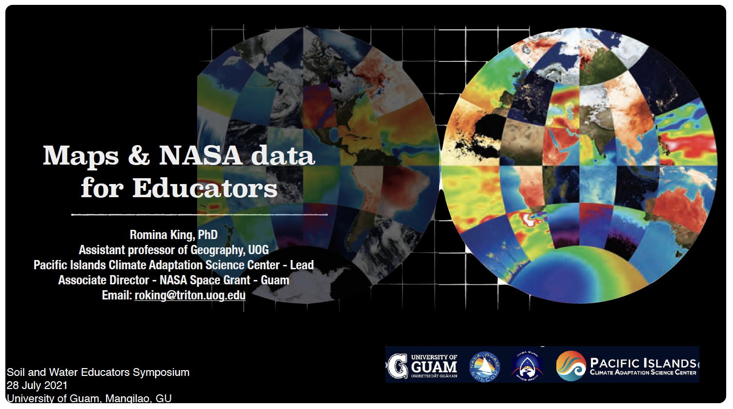 This is the title slide of the NASA Data for Educators presentation by Dr. Romina King.