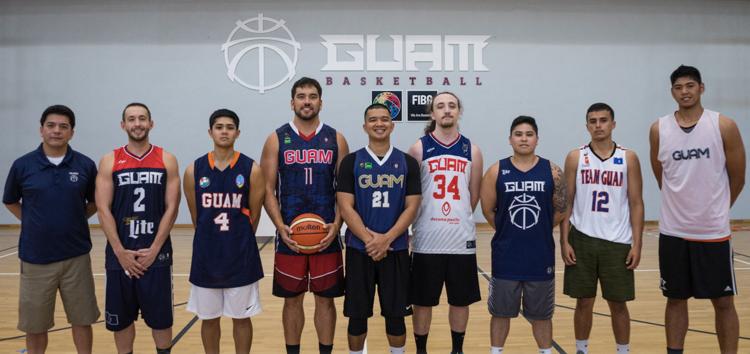 The Guam National Basketball Team is headed to the 2018 Micronesian Games in Yap. Several team members took a timeout after a recent practice at the Guam Basketball Confederation Training Facility in Tiyan. From left are head coach Danny Payumo, James Stake, A.J. Carlos, Seve Susuico, Merwin Martin, R.J. Kranz, Raffy Sablan, Billy Belger and Ben Borja. Not pictured are Willie Stinnett, Daren Hechanova, Michael Sakazaki and Mikeli Wesley. Justin Bennett/For The Guam Daily Post