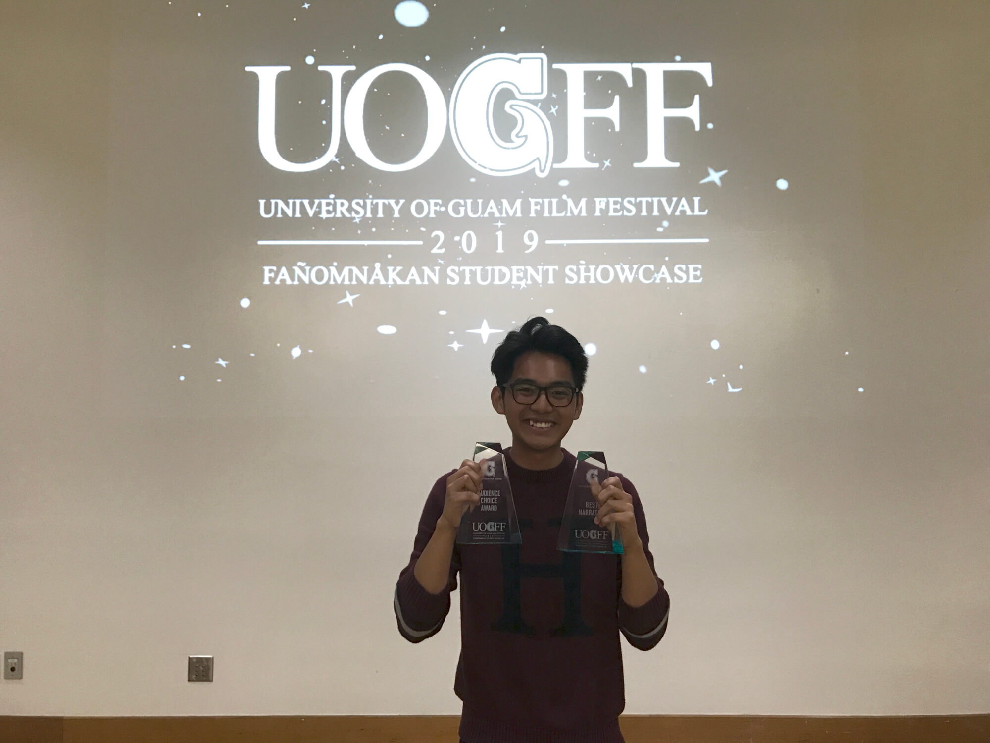 UOG junior Keanno Fausto won Best Narrative and Audience Choice for his film, “Left on Read.”