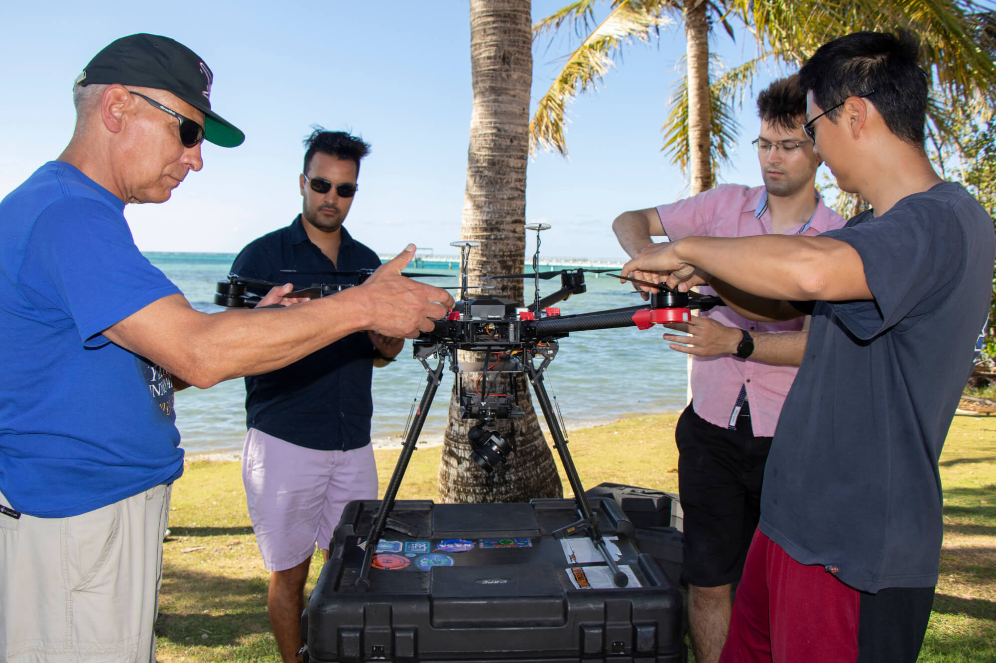 Members of the NASA Ames Laboratory set up an unmanned aerial vehicle