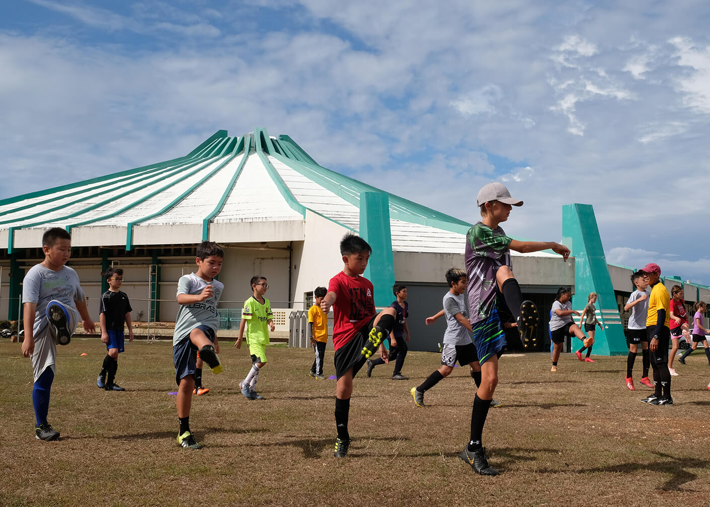 Campers learning fundamentals of soccer