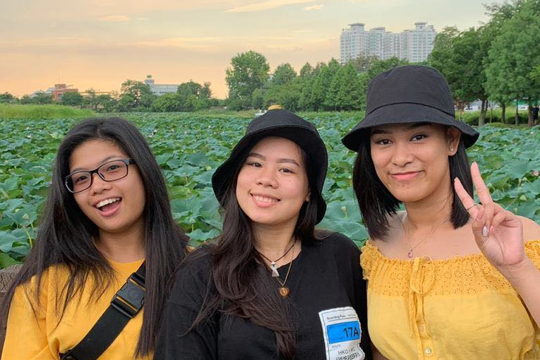 (From left) Ikea Anne Natividad, Cai Aquinde, and Sandra Lavina in Jeonju, South Korea