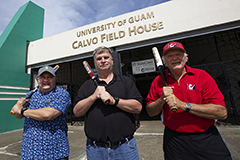 Photo of administrators of the Athletics department in front of Calvo Field House