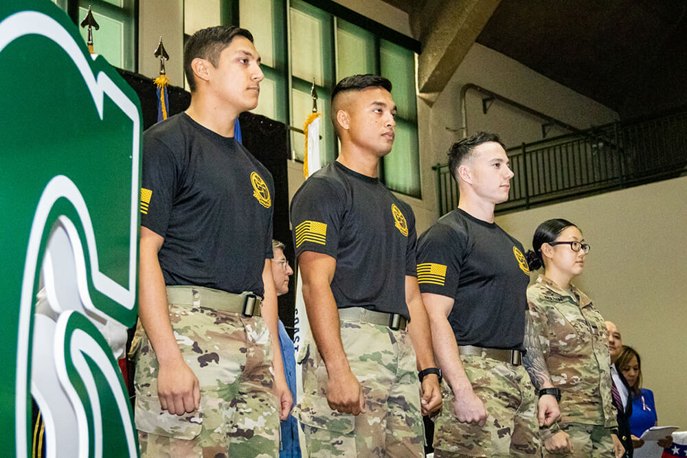(From left) UOG ROTC cadets Lucand Camacho; Brendan Santos; Michael Schommer; and Jeanie Nguyen.