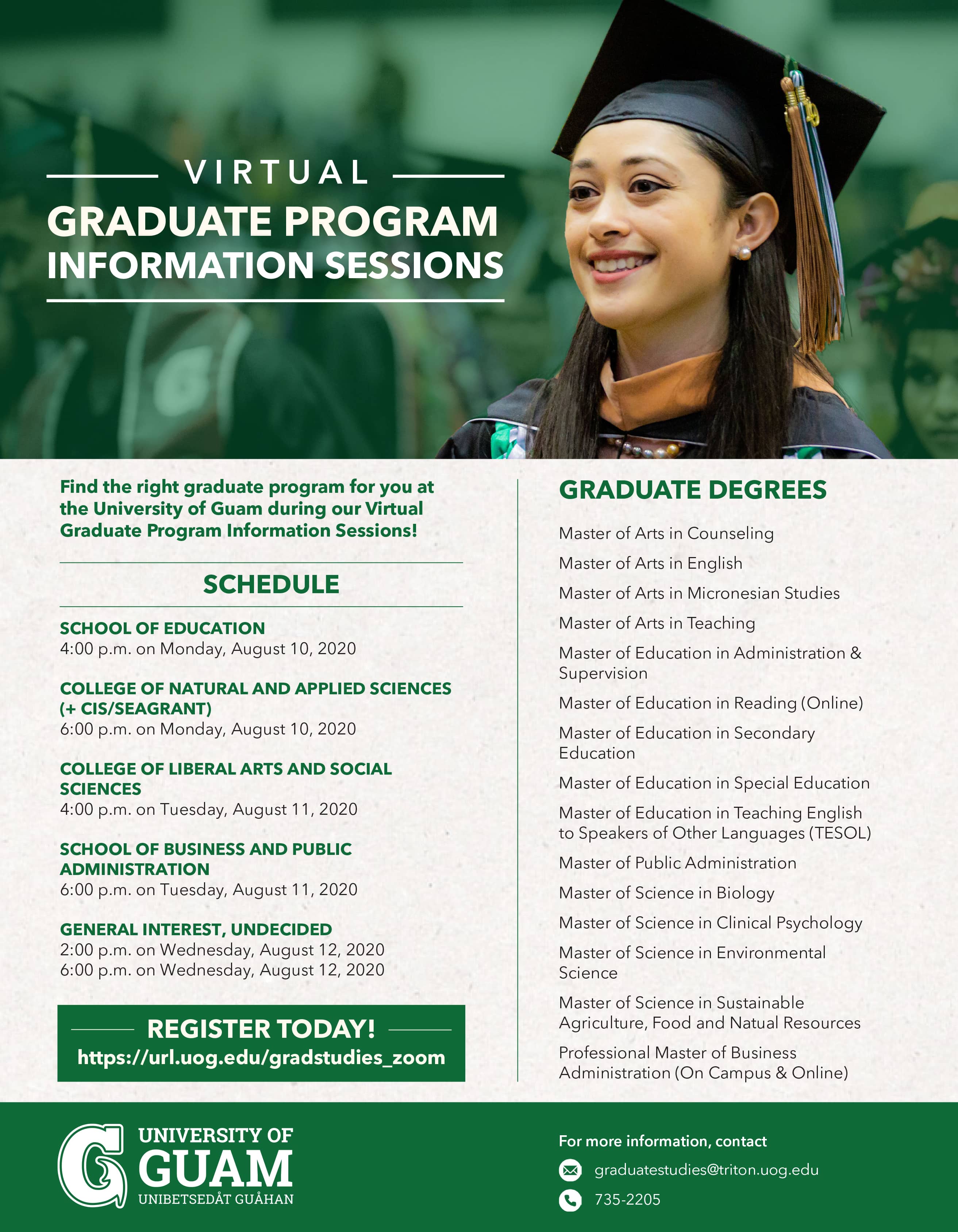 Photo of the flyer for the graduate information sessions