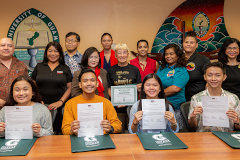 Civil engineering majors photographed with scholarships