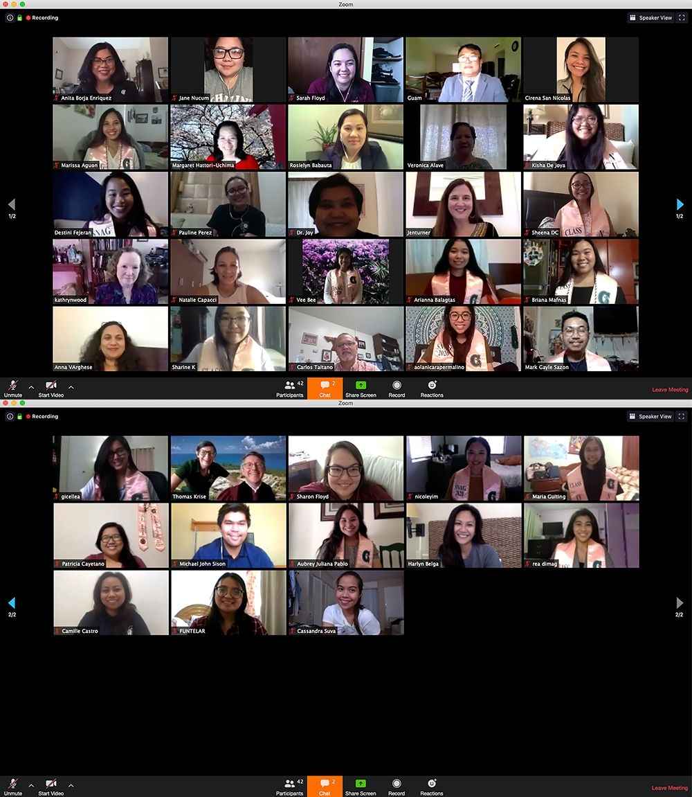 Group photo of Class of 2020 nursing graduates on a Zoom meeting