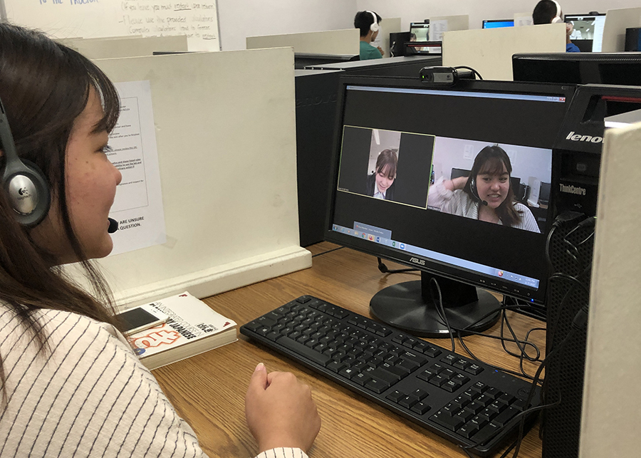 Another UOG student video chatting with Japanese student