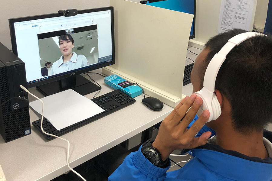 UOG student video chatting with Japanese student