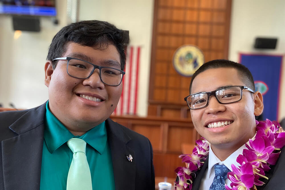 (From left) Al Labang and Nolan Flores, two of three UOG representatives in the Guam Youth Congress