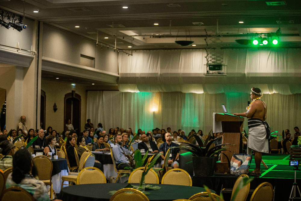 Larry Raigetal speaking at last year's Conference on Island Sustainability.