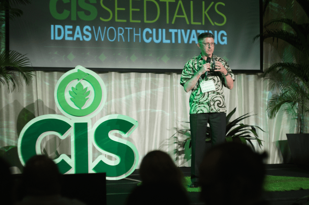 President Thomas W. Krise speaking at last year's Conference on Island Sustainability.