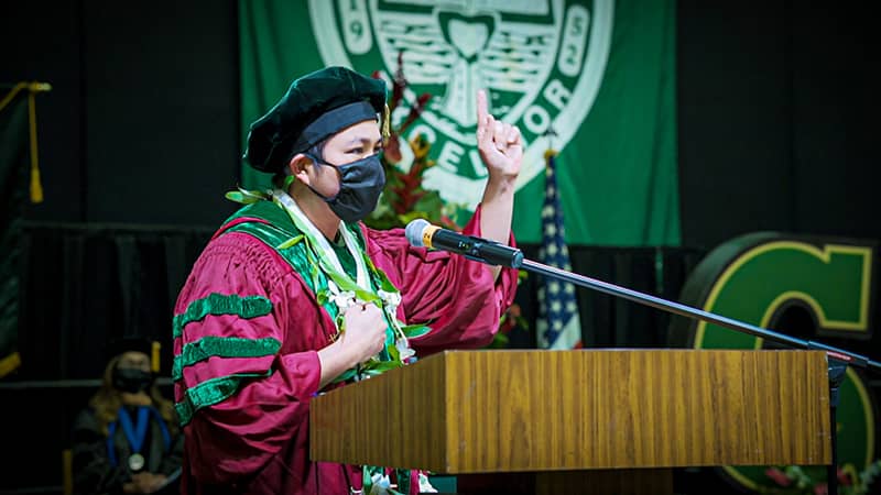 Edison Manaloto speaking at the 2020 commencement