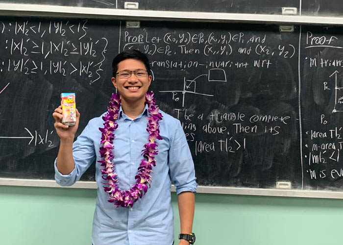 With his bachelor's in math complete, he heads to California to further his education.