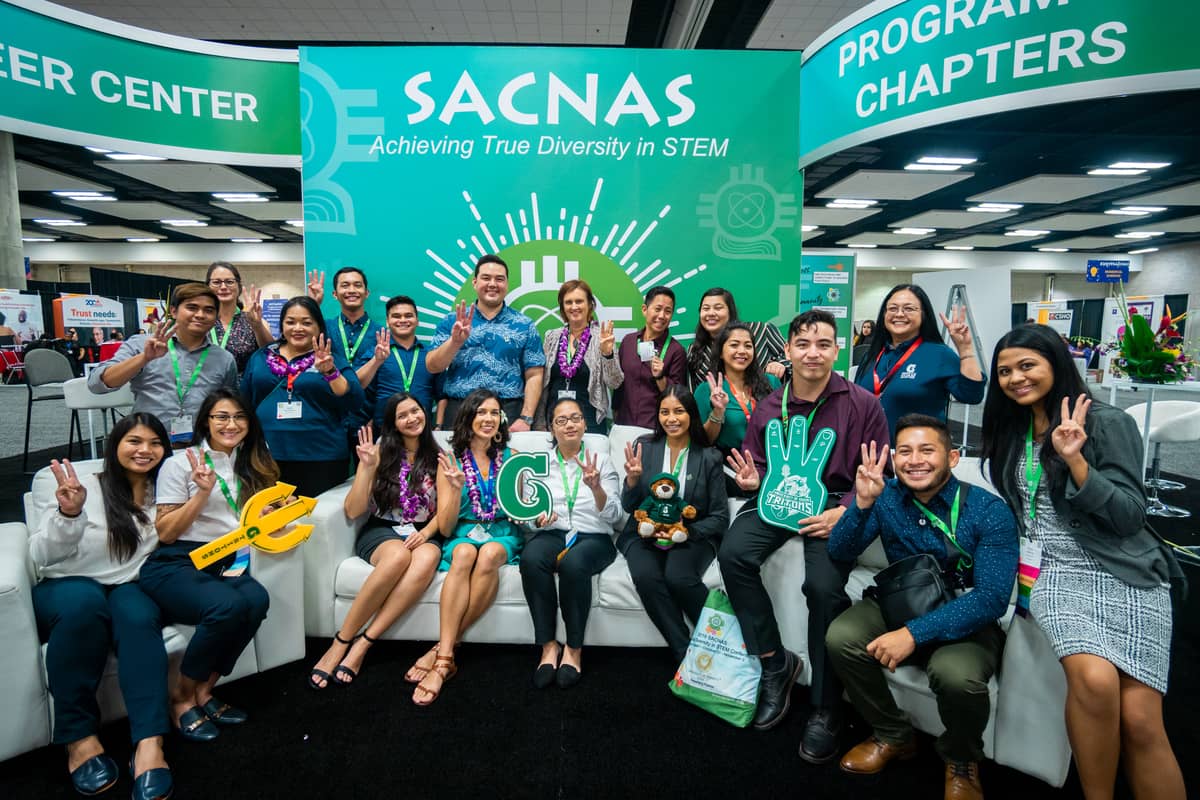 A delegation of University of Guam students and faculty at a STEM Conference hosted by SACNAS.