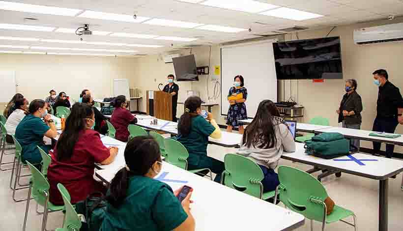 Margaret Hattori-Uchima addressing students