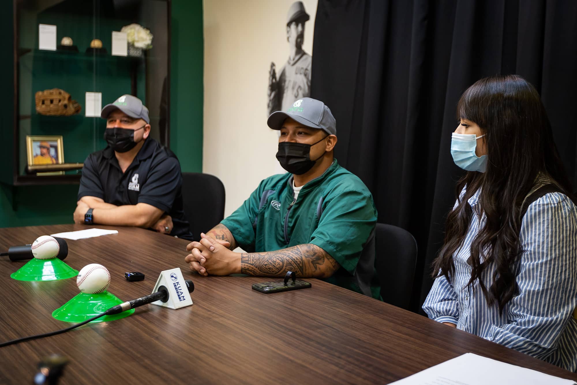 Photo of Roke Alcantara in a press conference at the Athletics Hall of Fall Conference Room