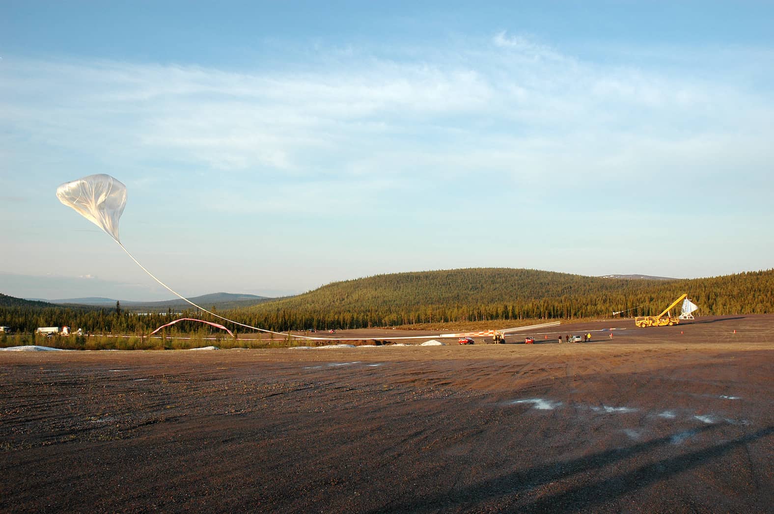 A NASA super pressure balloon moments before taking flight.