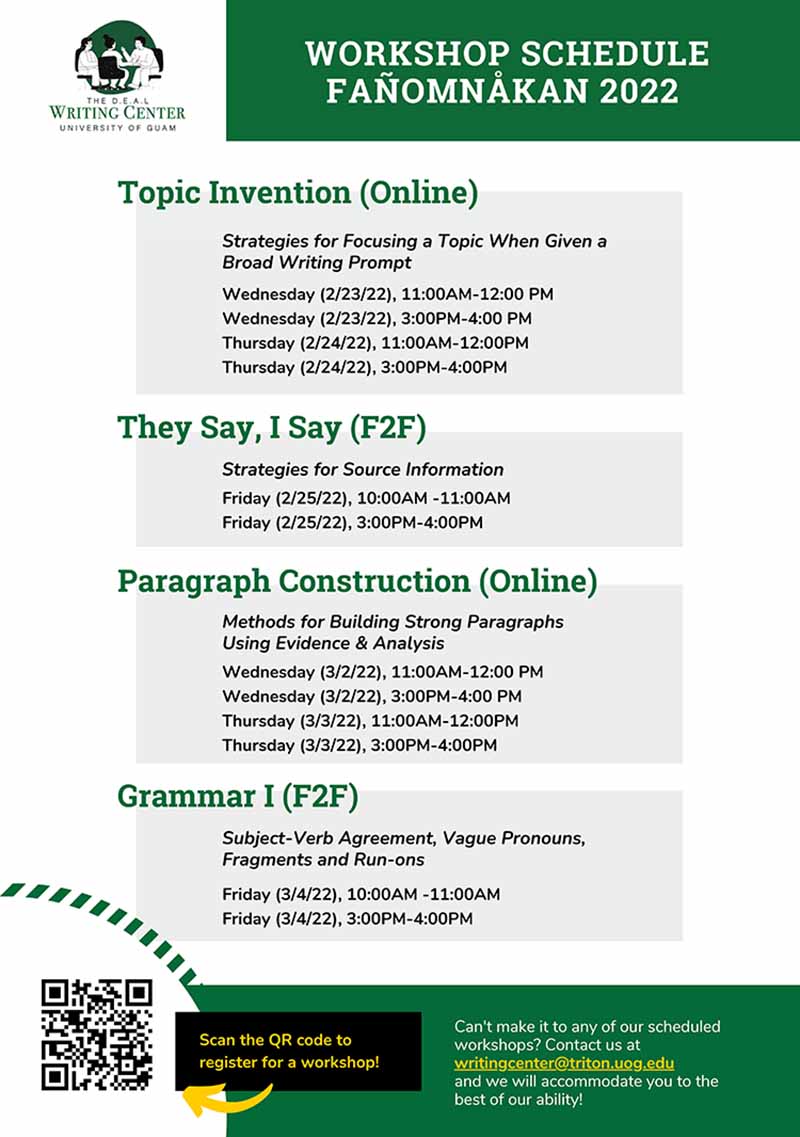 2022 fanom writing center workshops