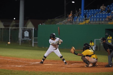 The Tritons won 13-11 after the game was called due to the downpour during the sixth inning.