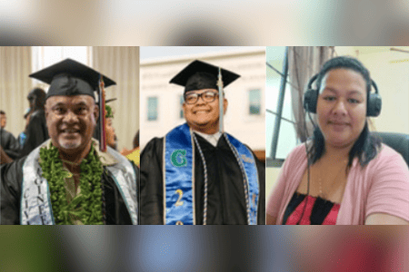 Makisimino Veimau, Christian San Nicolas, and Beverly Ilemangilish earned their degrees.