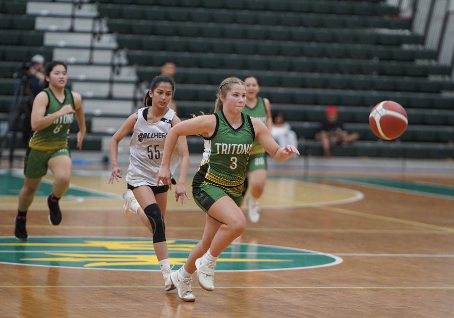 Lady Tritons’ Myranda Brogger goes after the ball during a Lady Triton - Global Learning Super League game