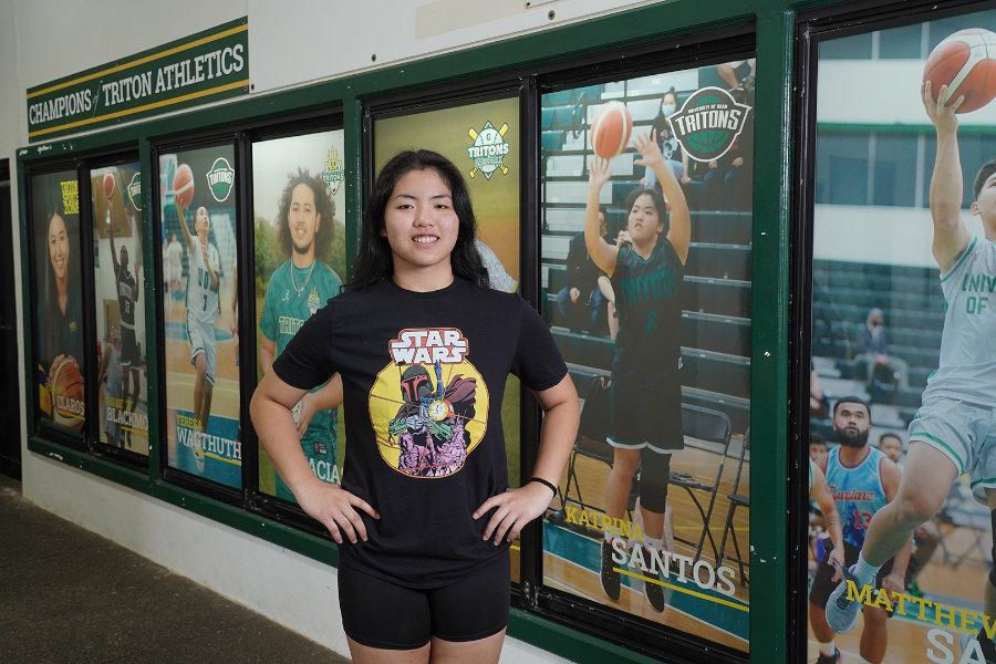 Triton Women’s Basketball player Katrina Santos is one of 10 student-athletes featured in the updated Champions of Triton Athletics wall at the Calvo Field House.