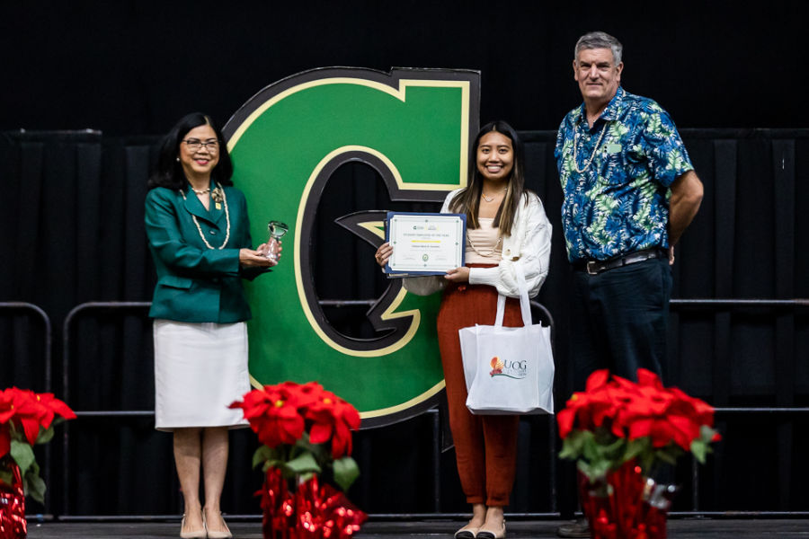 Chelsea Marie Gonzales, center, Administrative Technician at CLASS, receives her Student Employee of the Year Award