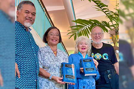 Group photo with Larry Raigetal, Dr. Anne Perez Hattori, Maria Schefter, and Dr. Christopher Lobban