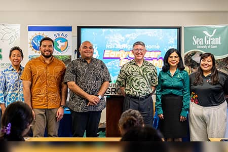 UOG members, Lt. Gov., and CIS director pose for a photo at CIS and Sea Grant program launch.