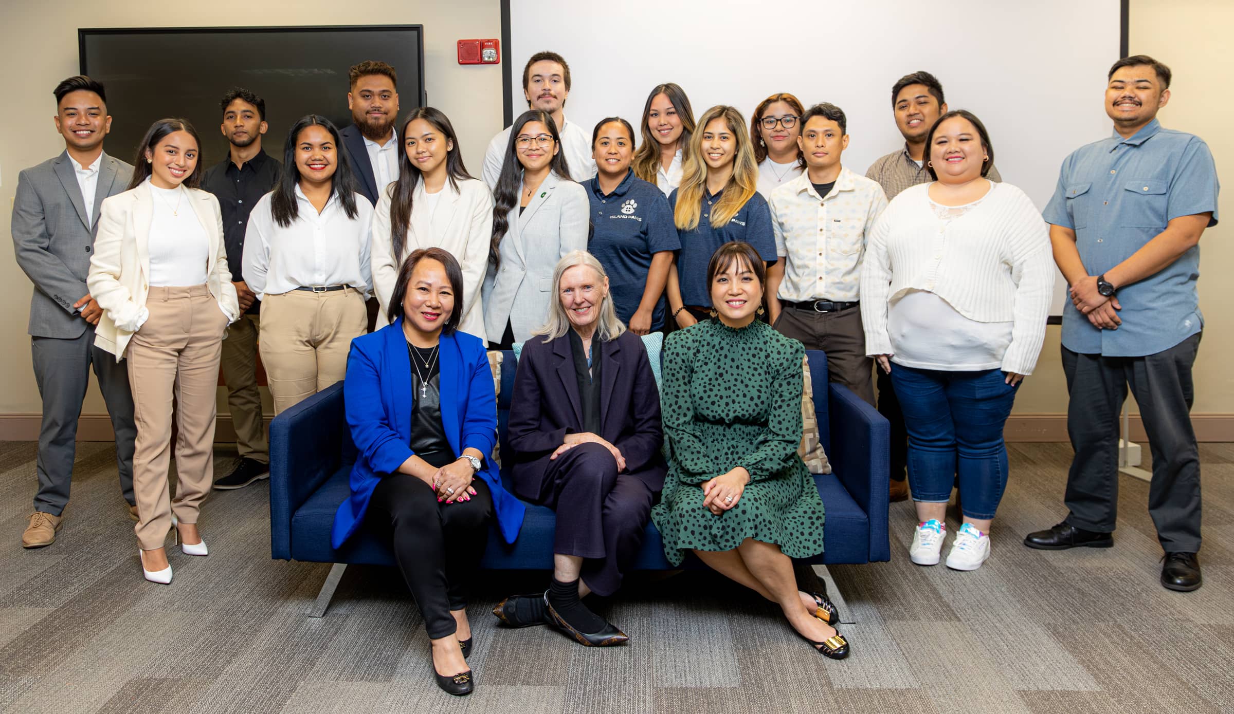 Group photo of some graduating SBPA students with Dean Roseann Jones and Catherine Galsim