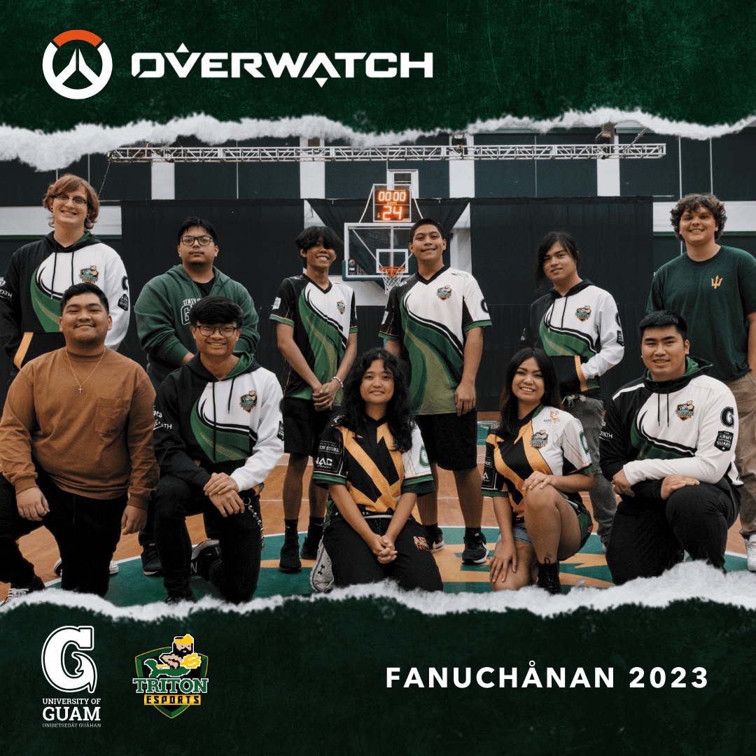 Group photo of UOG Triton Esports Overwatch athletes for Fanuchånan 2023 semester.