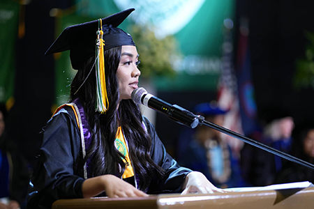 Photo of Haley Mae M. Carreon, valedictorian of Fanuchånan 2023.