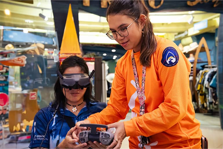 Danielle Hagen demonstrates drone simulator