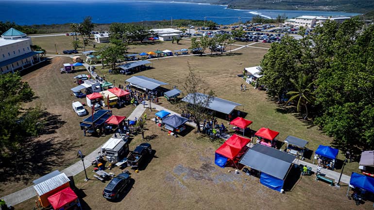 Aerial view of Charter Day vendors