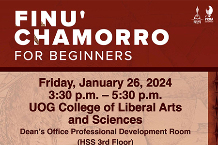 Flyer for Guam launch of Finu' Chamorro for Beginners