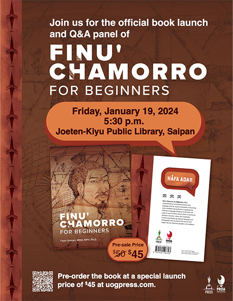 Flyer for Saipan launch of Finu' Chamorro for Beginners