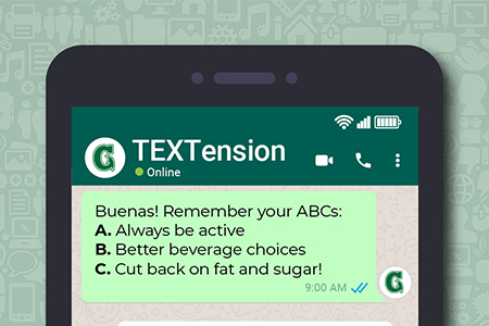 TEXTension delivers bite-sized reminders and suggestions via WhatsApp for living a healthier life.