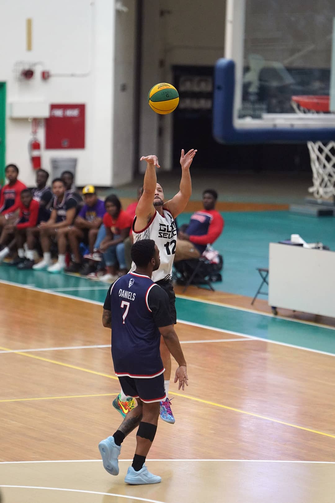 Joe Blas shooting a 3-pointer