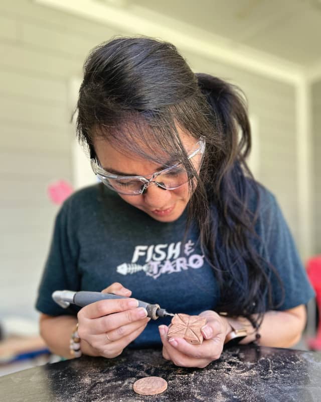 Sarah Taitano carving