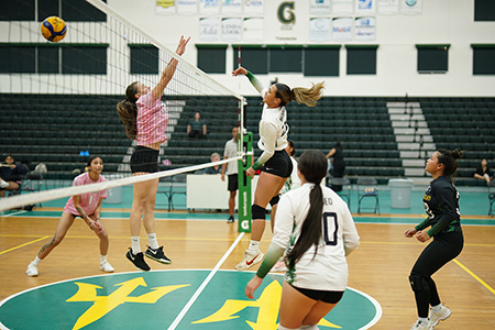 Player spikes the ball