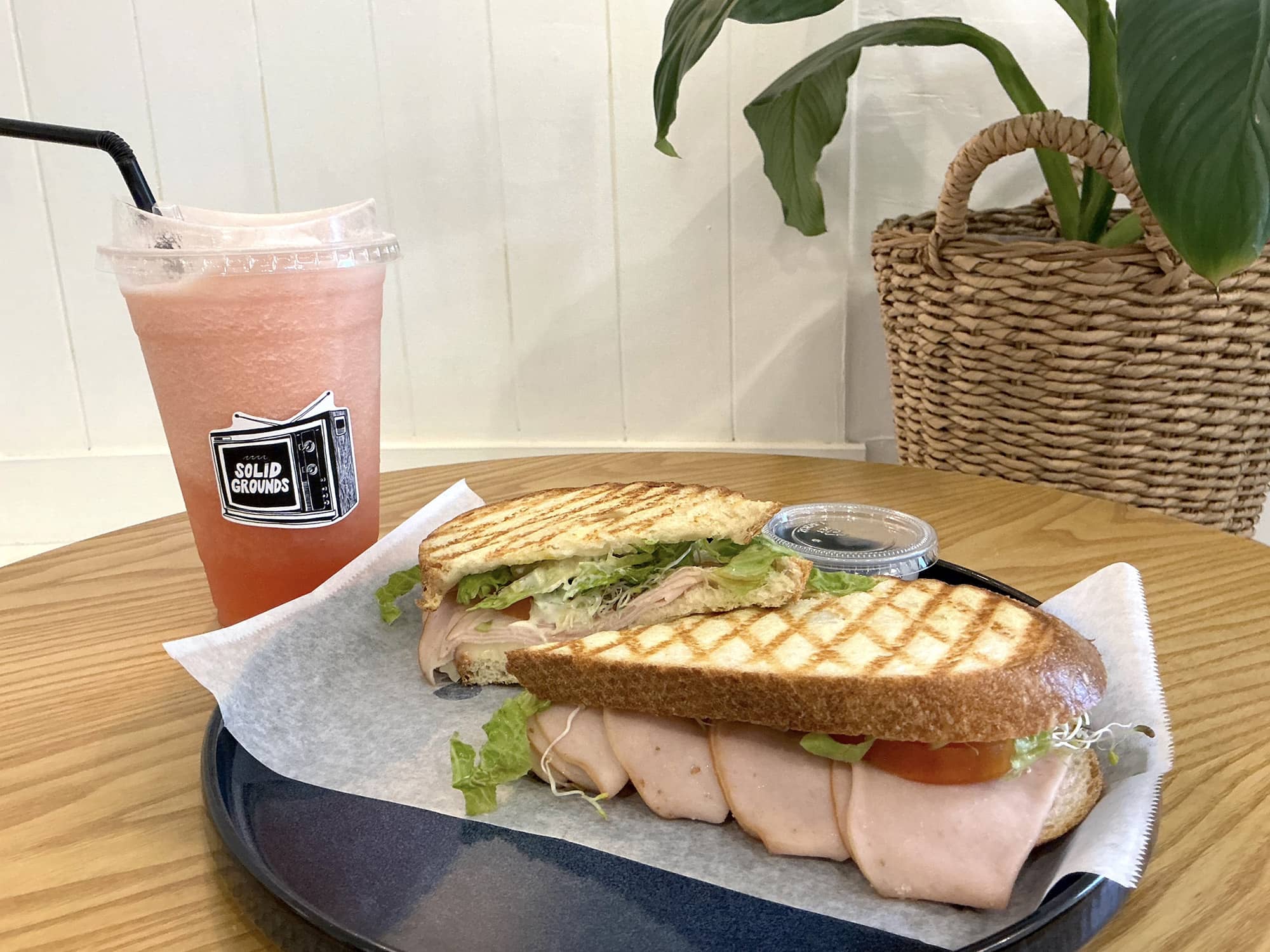 Sandwich and drink from Solid Grounds Cafe