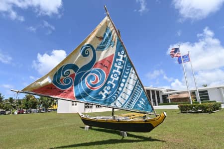 A galaide is on display in front of the Guam Legislature as part of Mes CHamoru