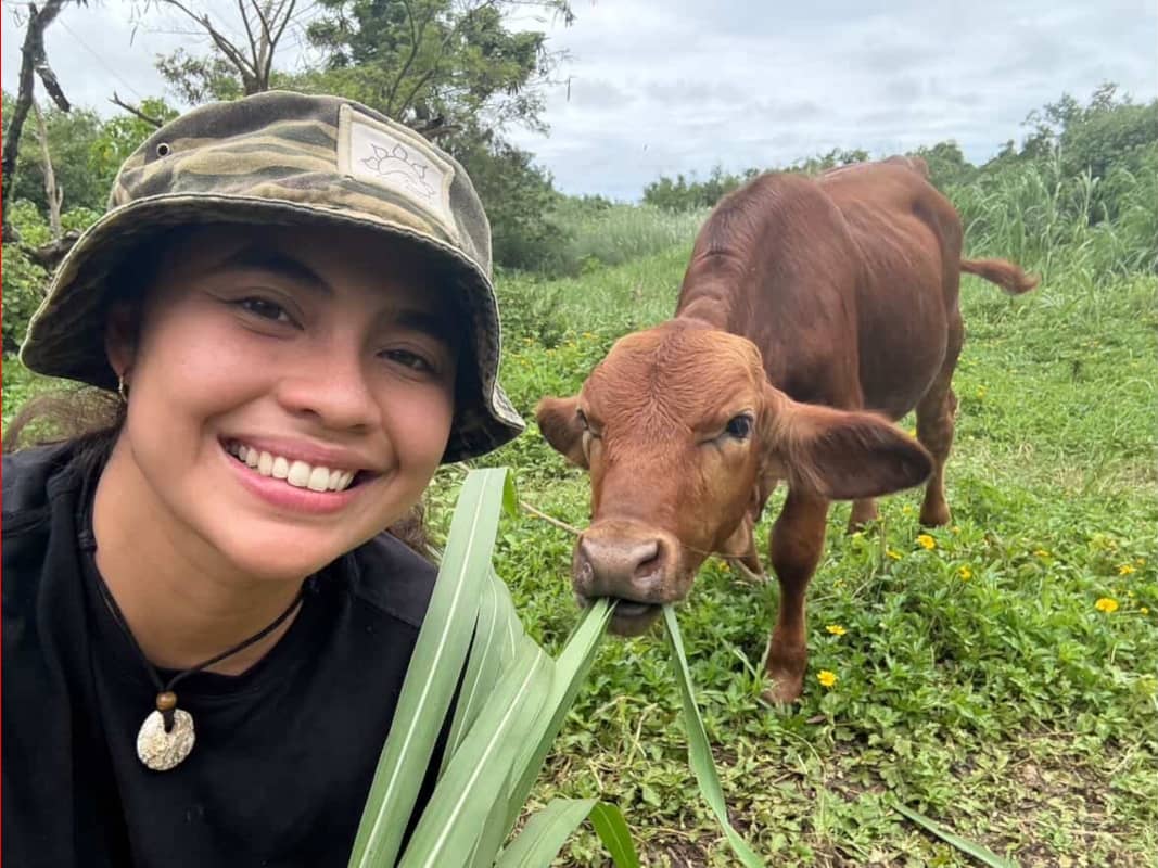 Katherine with a cow